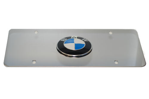 Genuine BMW License Plate - BMW Logo w/ Mirrored Stainless Steel Plate